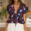 Sa57aafd93114456e8e2aa73efe1458529.webp Wildflower Breeze Boho Tie Front Blouse