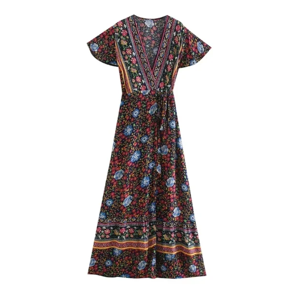 Sa636bc996a7946a88a755df3cb7f02ac8.webp Romantic Midnight Bloom V-Neck Gown with Delicate Slit Boho Maxi Dress