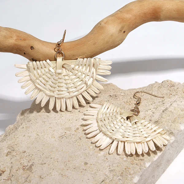 Sa9a581fdb58a44c4ab7428fd01fa981b1.webp Open teardrop raffia earrings with radiating fringe