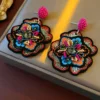 Sac3f0e4d68e341a7be317d61f8077e2ff.webp Boho Embroidered Flower Statement Earrings - Fuchsia Pink Beaded Drops