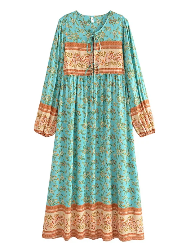 Sac909ef0b9924c98ace0cf9f85e5c41cQ.webp Wilderness Boho Floral Bohemian Dress with Tassels and Tie-Front