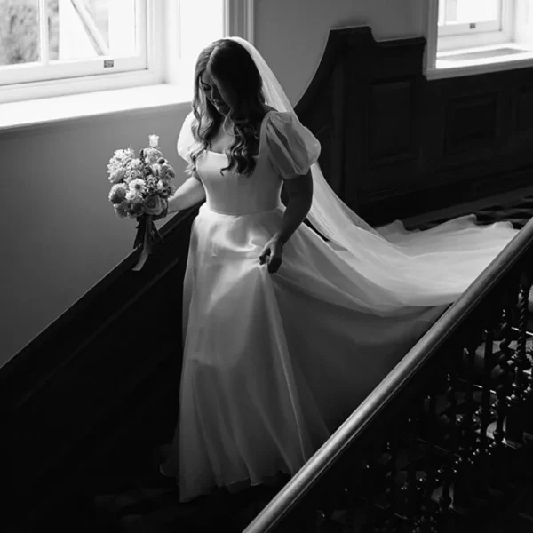 The Linnea Gown — Simple Organza Wedding Dress with Puff Sleeves – Spirit & Rebel