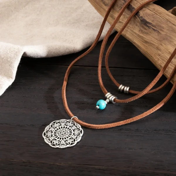 Sb13ae05edf264299b8133b934db2a4ba2.webp Savannah Whisper Bohemian Layered Choker Necklace with Turquoise Accent