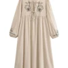 Butterfly Embroidered Boho Maxi Dress