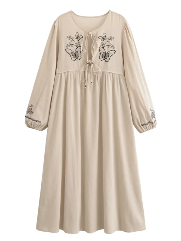 Butterfly Embroidered Boho Maxi Dress