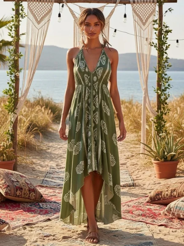 Sb9ea453497564b4e8d0342db409f0353D.webp Desert Bloom: Floral Print Backless Halter Maxi with Tassel Hem
