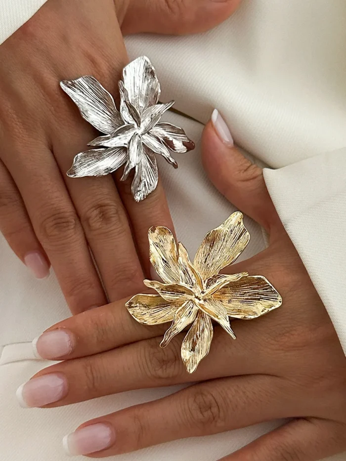 Flower-Inspired Boho Ring with Textured Petals
