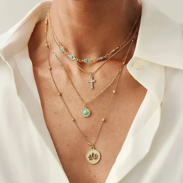 Sbcaf475b5533439d9d93862c6fce68210.webp Elements Lost and Found Gold Layered Necklace with Turquoise Details