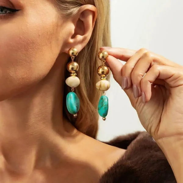 Boho Earrings with Bold Stone Accents and Gold Highlights Multicolor – Spirit & Rebel