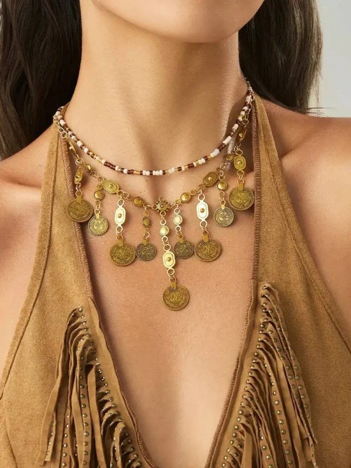 Sbd8a29561f2643edb36ab6f5e87822a7A.webp Festival Harmony Bohemian Coin Necklace Set with Bead Accents