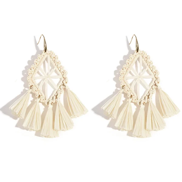 Sbf017b6fc06b47ffb41705a36221d487w.webp Diamond-shaped raffia earrings with woven tassel fringe
