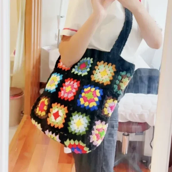 Sc330cafe5f2942cf8541faf78a6c717dU.webp Sunlit Nomad Crochet Granny Square Boho Bag