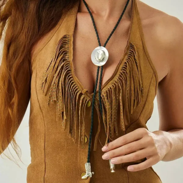 Sc676c8578cb549d7834bde910213cd95e.webp Frontier Adventure Western Bolo Tie with Hat and Boot Accents