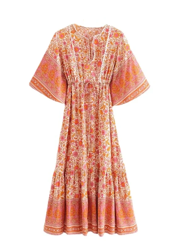 Sc936dd9ae7b14883a8a416a34827553cR.webp Free Spirit Bohemian Dress with Flowing Sleeves and Floral Detail