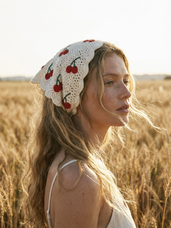 Cherry Handcrafted Crochet Hair Scarf Bandana