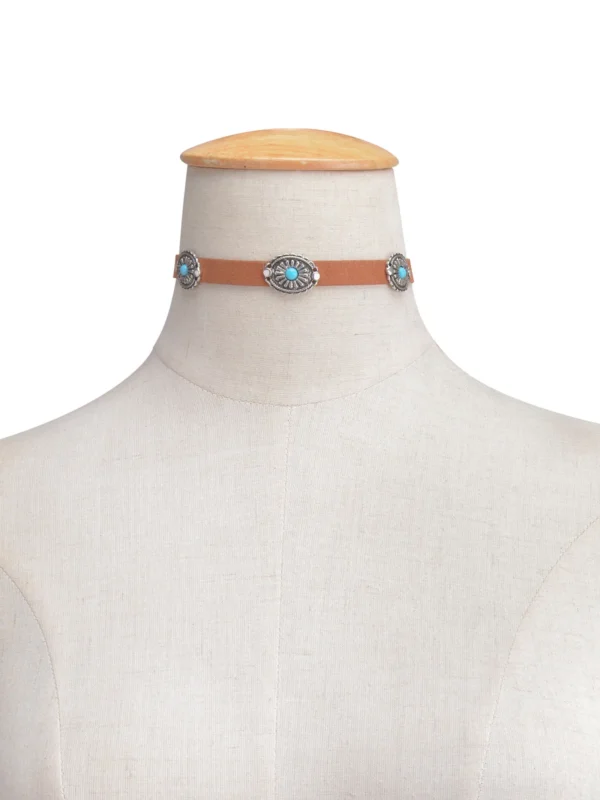 Bohemian Choker Necklace with Decorative Stone Accents