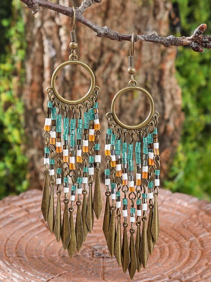 Dream Big Boho Earrings with Cascading Beads and Leaf Accents