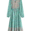 Bohemian Maxi Dress with Button Detail and Drawstring Waist