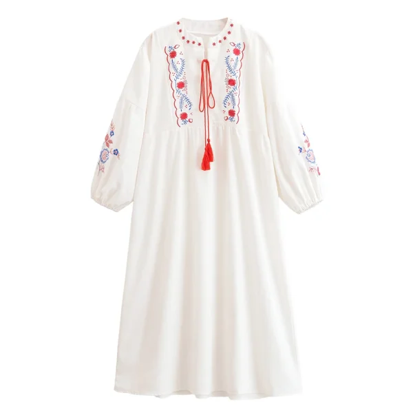 Sd5675bfd92c54452a6611615d24f7ca82.webp Folk-Inspired Embroidered Boho Maxi Dress | Tassel Tie & Puff Sleeves
