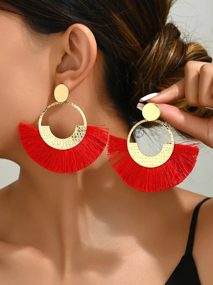 Festival Spirit Fringe Hoop Earrings with Gold Accents