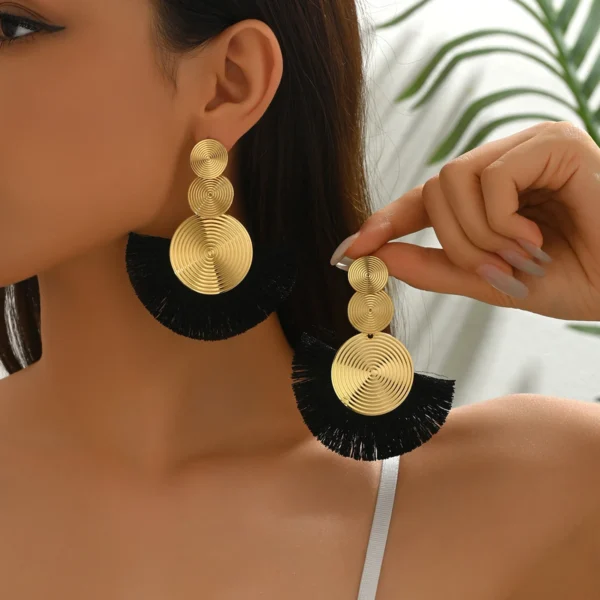 Sd9211433a3b84a18841ec7bbfccf51a21.webp Radiant Sunburst Tassel Statement Earrings