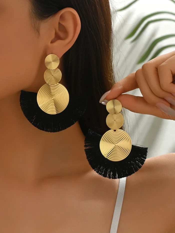 Radiant Sunburst Tassel Statement Earrings