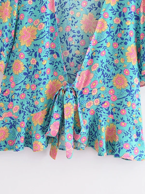 Sda058a7cc8ff48eaa7c5b4fe5a1f11ffU.webp Wildflower Breeze Boho Tie Front Blouse