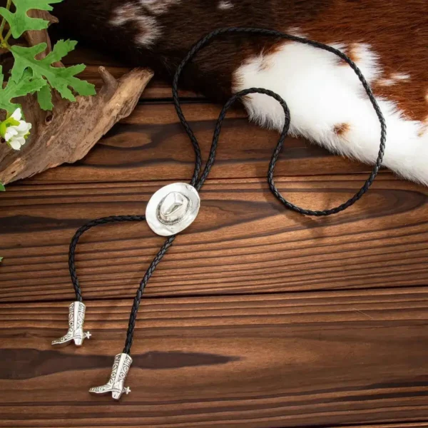 Sda913106cf074a05b9f30c65407b5233K.webp Frontier Adventure Western Bolo Tie with Hat and Boot Accents