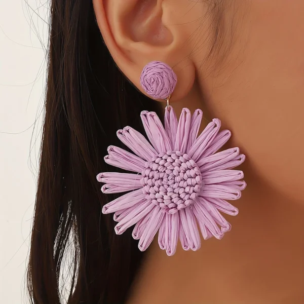 Sdb2f17c4606042f79f9b869ddd203894E.webp Mediterranean Bloom Raffia Flower Dangle Earrings