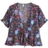 Sddf0c3fd58054edcb895566ac3b8f671F.webp Wildflower Breeze Boho Tie Front Blouse