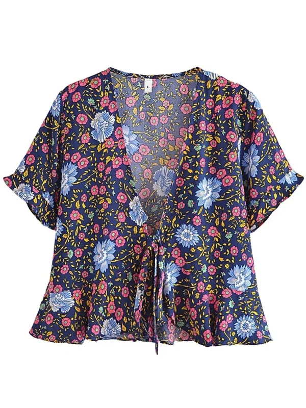 Sddf0c3fd58054edcb895566ac3b8f671F.webp Wildflower Breeze Boho Tie Front Blouse