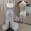 Sdecd19d94d7746f0b02de447ba2264fcP.webp Halter Neck Wedding Dress, Floral Lace Bridal Gown, Open Back Fishtail Dress