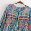 Sdfde01dd35af4c0cb963409c22b563f4K.webp Wilderness Boho Floral Bohemian Dress with Tassels and Tie-Front