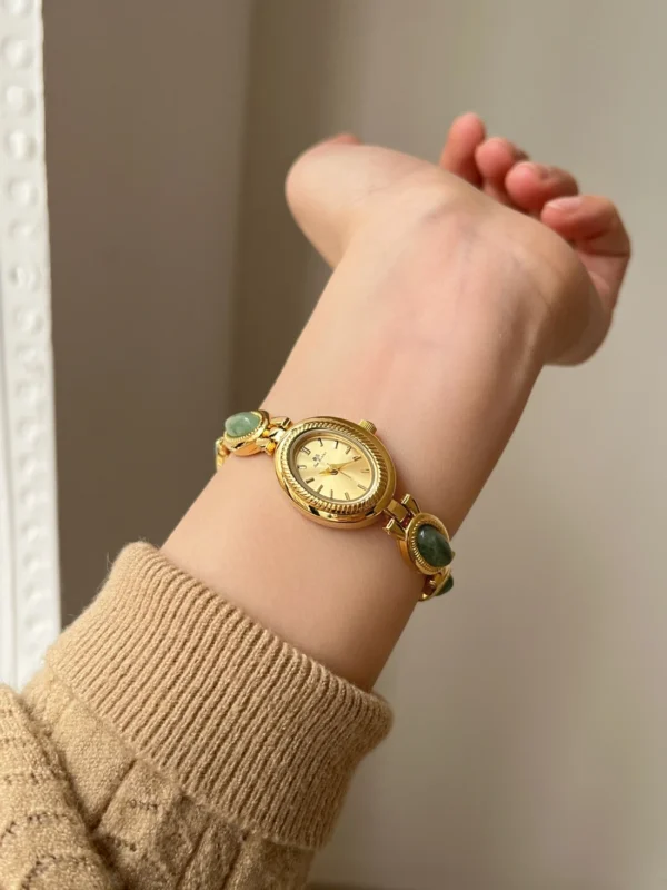 Se2997330ded44d7782851a2fbf1e74a4L.webp Elysian Gemstone Embellished Wristwatch with Bracelet Strap