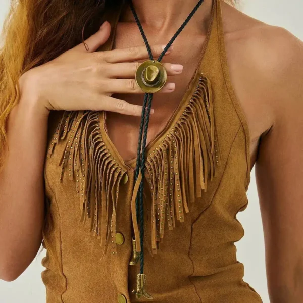 Se3444549490c4c6ab5498f72b3a769f7a.webp Frontier Adventure Western Bolo Tie with Hat and Boot Accents