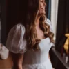 The Linnea Gown — Simple Organza Wedding Dress with Puff Sleeves – Spirit & Rebel
