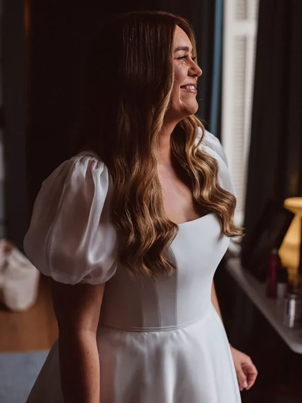 The Linnea Gown — Simple Organza Wedding Dress with Puff Sleeves – Spirit & Rebel