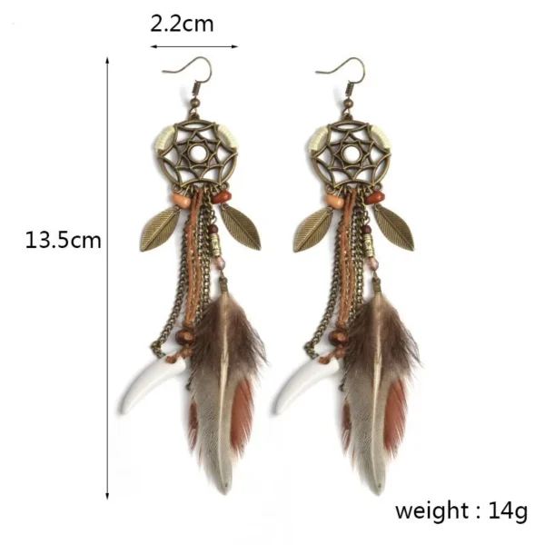 Spirit Tribal Vintage Dream Catcher Feather Earrings with Bohemian Accents