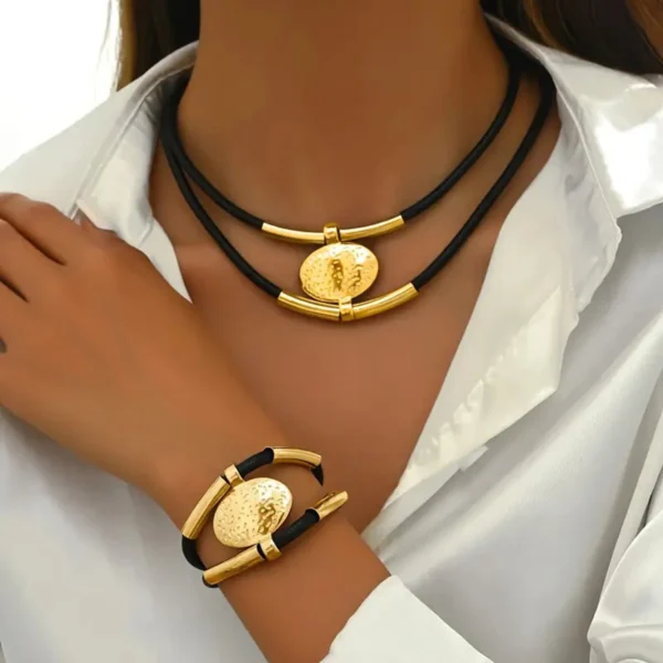 Se752174bef0043cdba3e92bee27da619N.webp Earthbound Textured Pendant Necklace and Bracelet Set