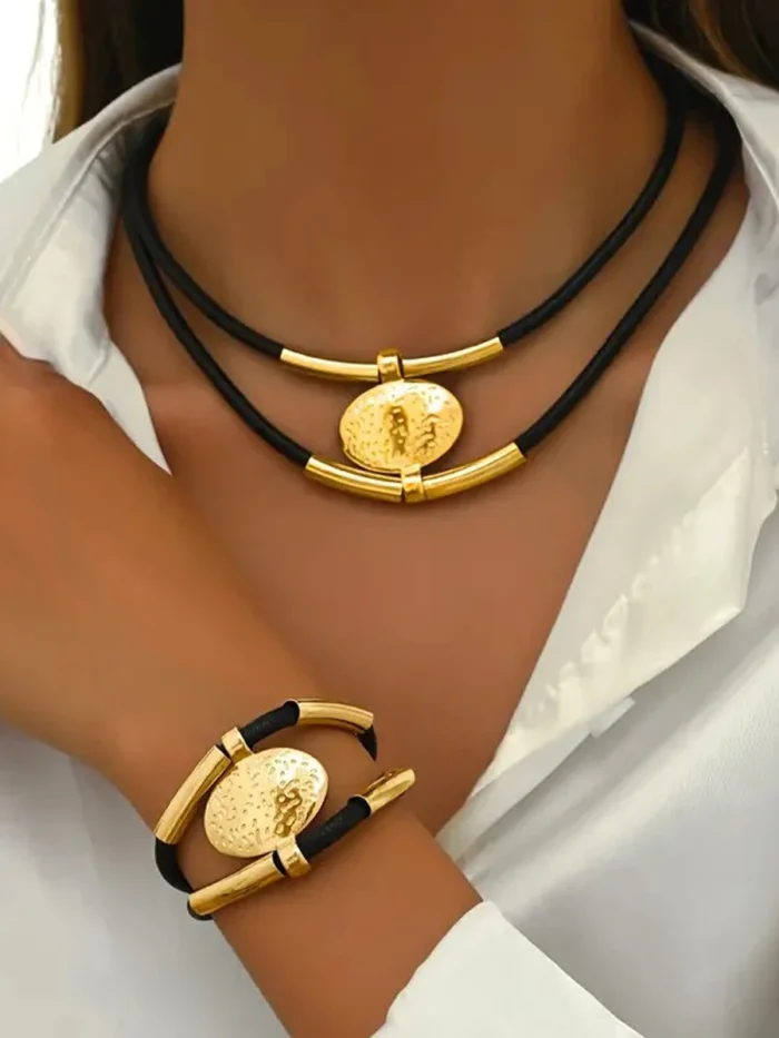 Earthbound Textured Pendant Necklace and Bracelet Set