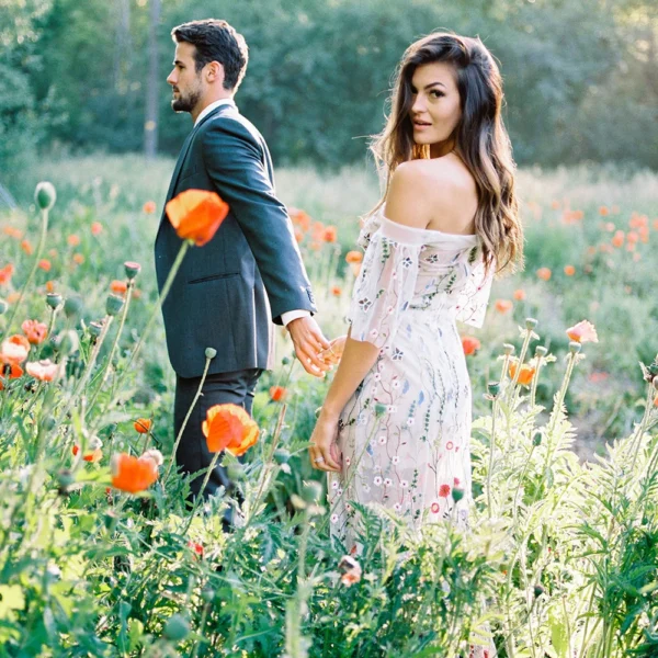 Meadow at Golden Hour: Floral Embroidered Off-Shoulder Wedding Dress