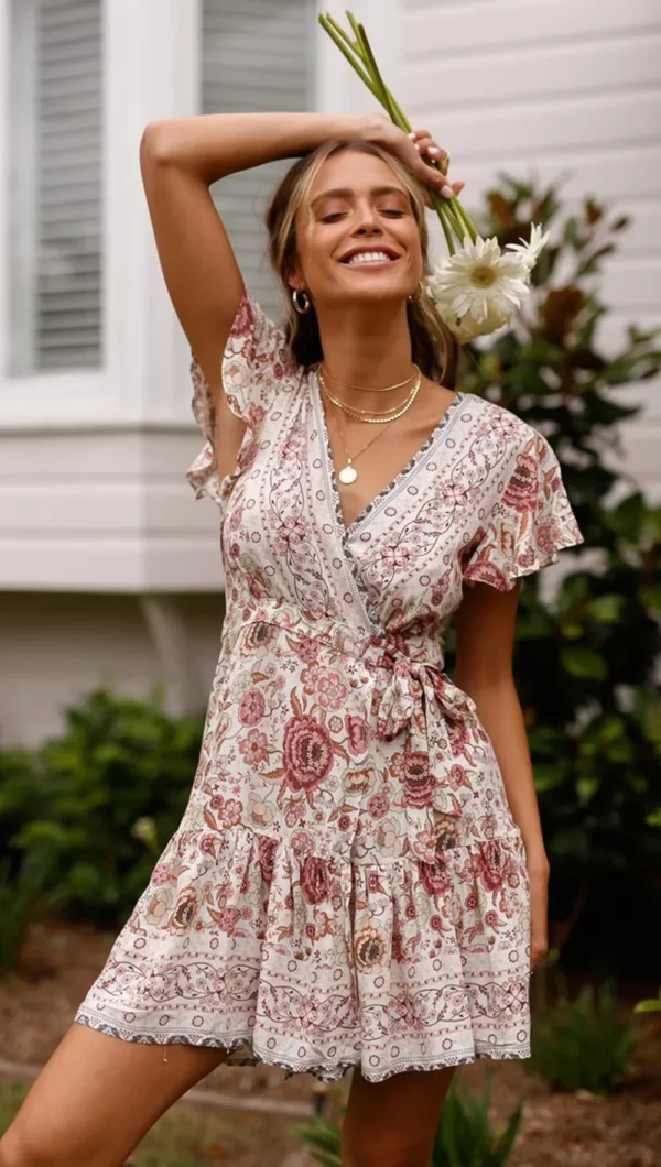 Summertime Flirt Floral Wrap Dress with Tie Waist