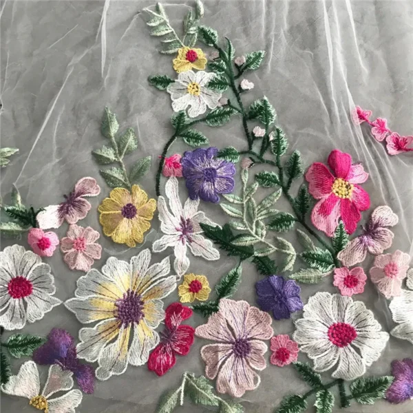 Secdfcc98cb6d489da51ee25b532cb8d2d.webp The Bellflower Veil, a cathedral wedding veil with three-dimensional embroidered wildflowers along the hem