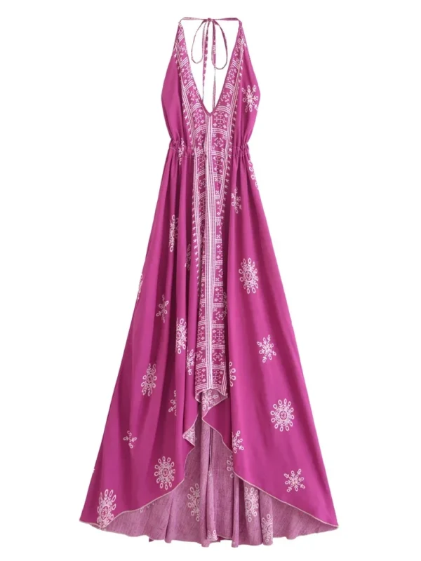 Sed453600ad074b23bf2729fdc5930e3fk.webp Desert Bloom: Floral Print Backless Halter Maxi with Tassel Hem