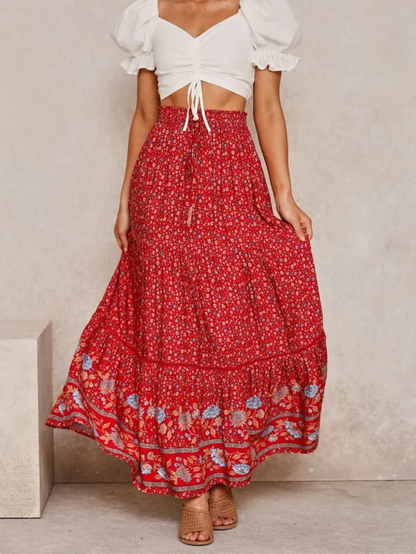 See94f18833d04a89806b6894749a495d7.webp Harmony Flows Bohemian Floral Maxi Skirt with Tiered Design