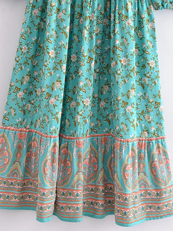 Bohemian Maxi Dress with Button Detail and Drawstring Waist