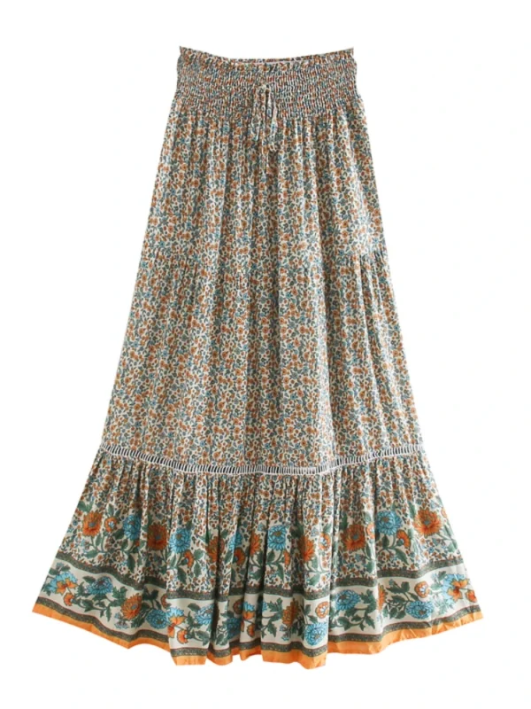 Sf063dec1cedd4688a6e1d424928a79b3I.webp Harmony Flows Bohemian Floral Maxi Skirt with Tiered Design