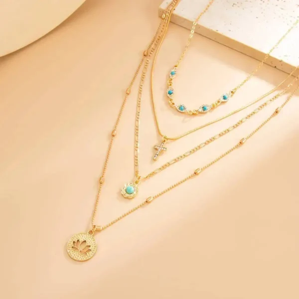 Sf38cad1d25c947a99c30312ecc4f35b35.webp Elements Lost and Found Gold Layered Necklace with Turquoise Details