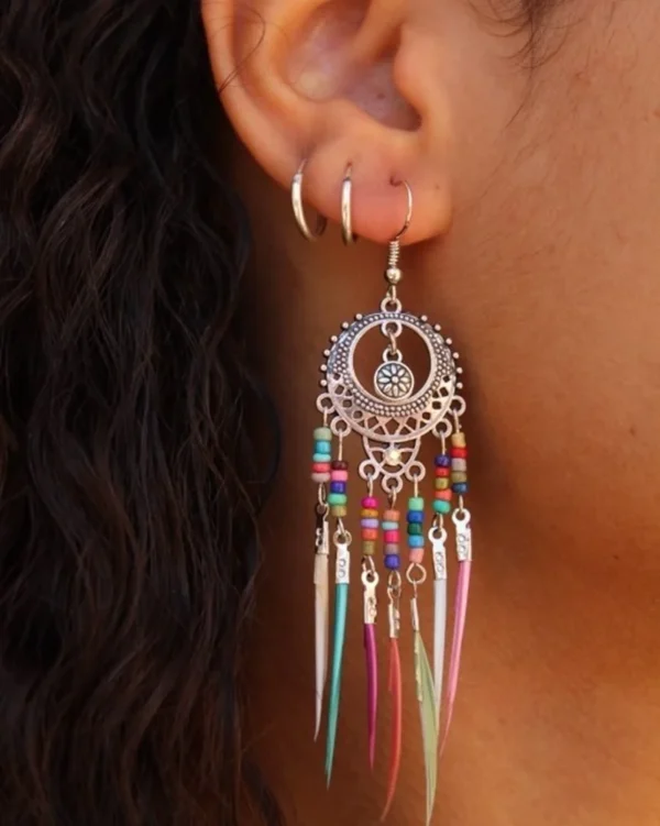 Sf6a3ca4937784f659d642505c21d338eH.webp Dreamcatcher-Inspired Boho Earrings with Colorful Bead Accents