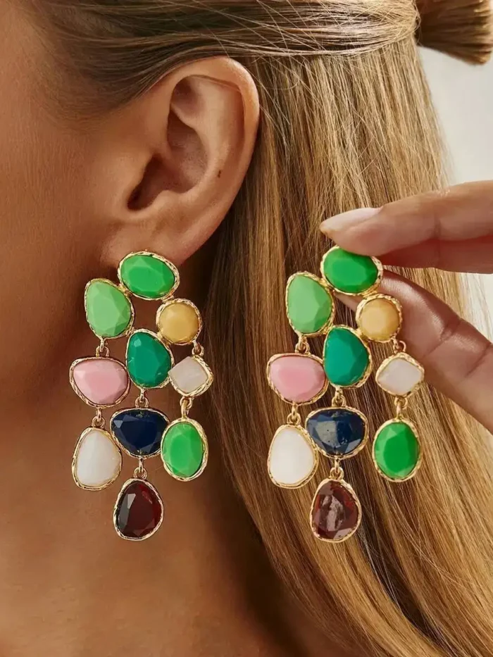 Colorful Statement Earrings with Cascading Gemstone Detail